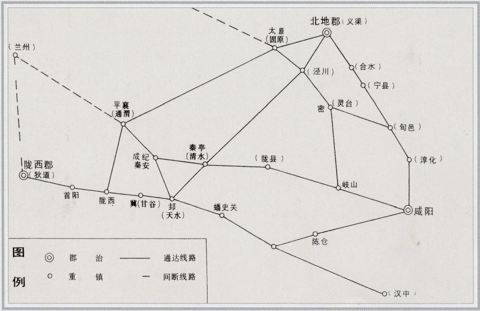 先秦時期甘肅道路交通示意圖